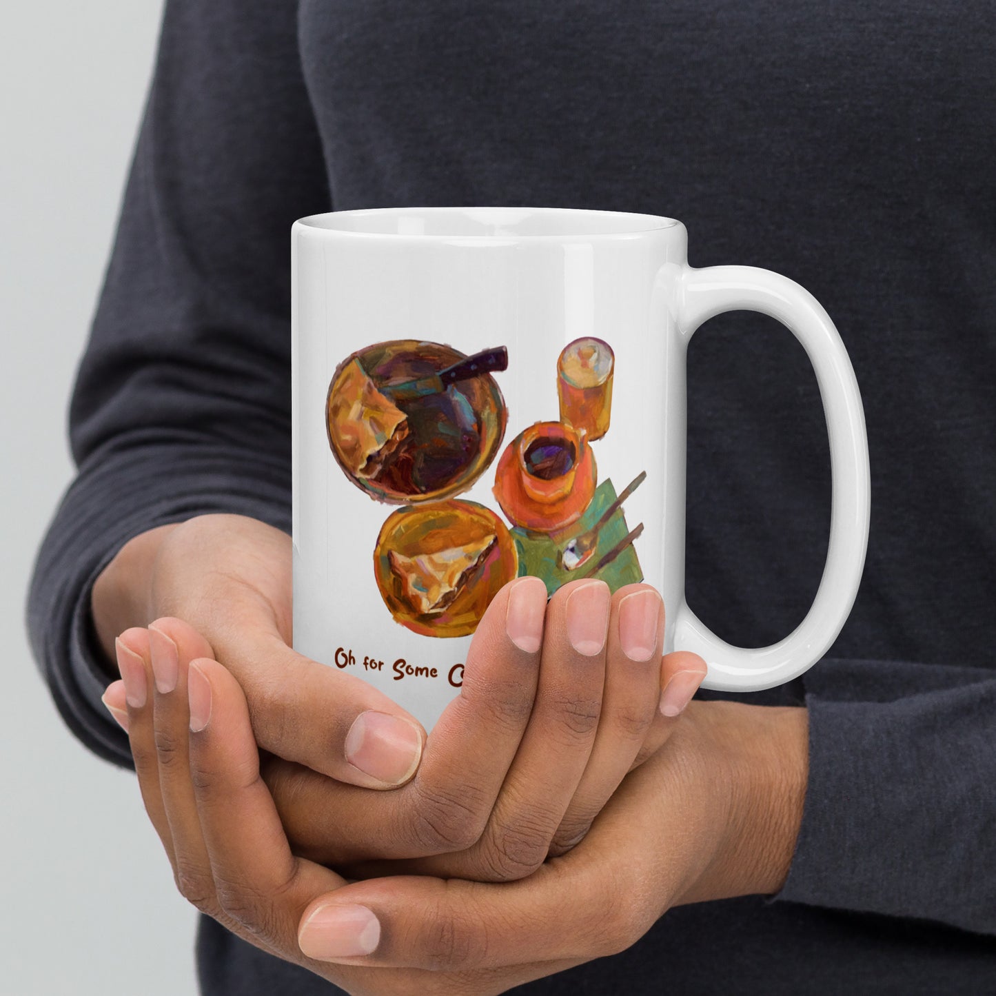 Oh For Some Coffee and Apple Pie - text - 15 oz White glossy mug - designs on both sides