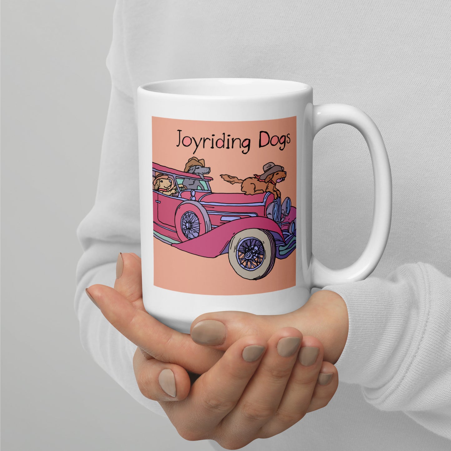 Cowboy Joyriding Dogs - Red Duesenberg - 15 oz White glossy mug - designs on both sides