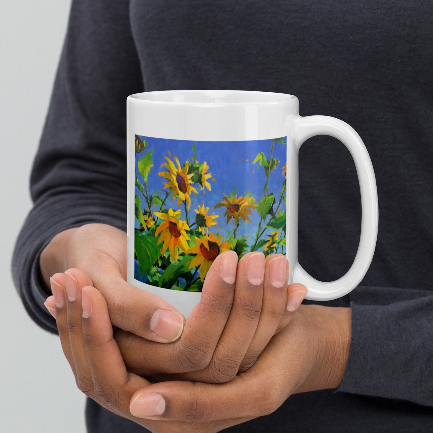 Sunflowers - 15 oz White glossy mug - designs on both sides