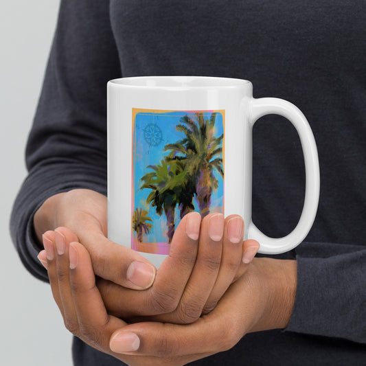 Palm Trees - 15 oz White glossy mug - designs on both sides